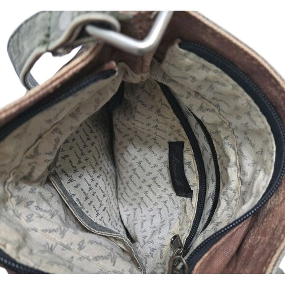 Mona B Cross City Crossbody Canvas Bag Distressed Y Zipper Credit Card Leather - Picture 7 of 7